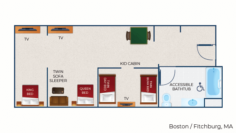 The floor plan for the accessible KidCabin King Suite